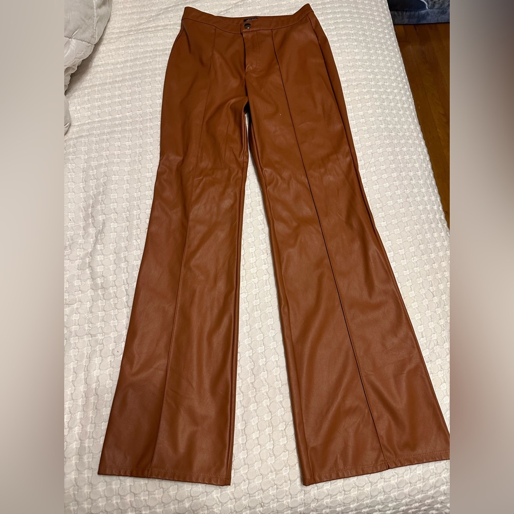 Wide leg faux leather pants